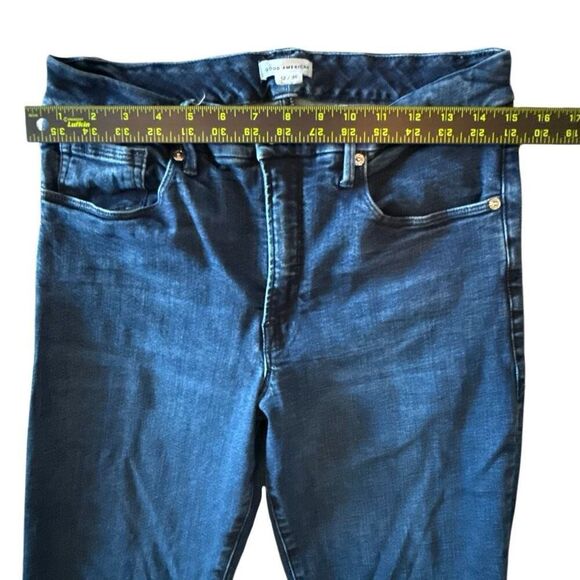 Good American Zip Fly High Rise Split Hem Flared Denim Jeans Blue Size 12/31 - Picture 6 of 8